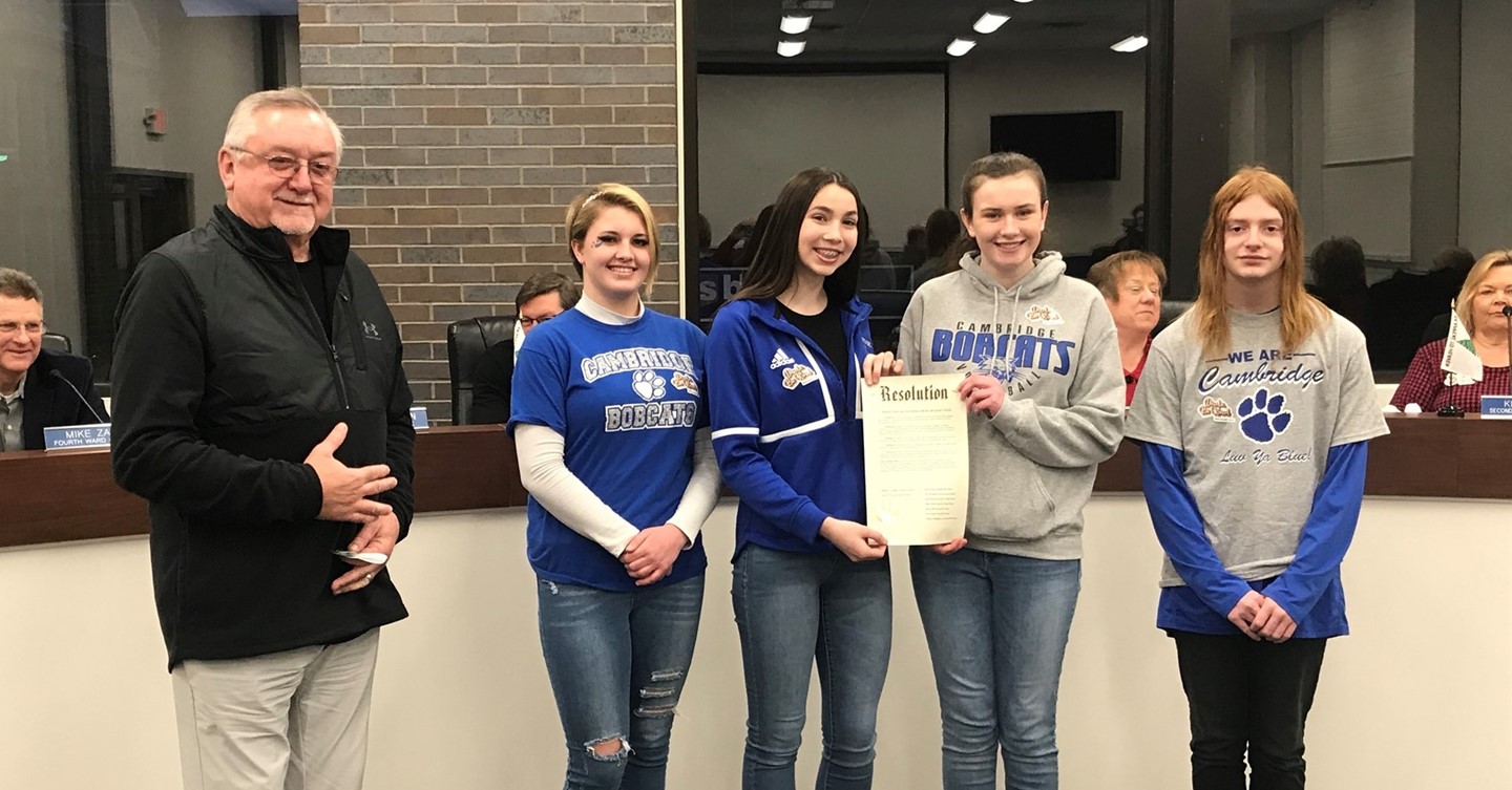 Students receive Dude Be Kind proclamation from City Council President Bill Cowgill